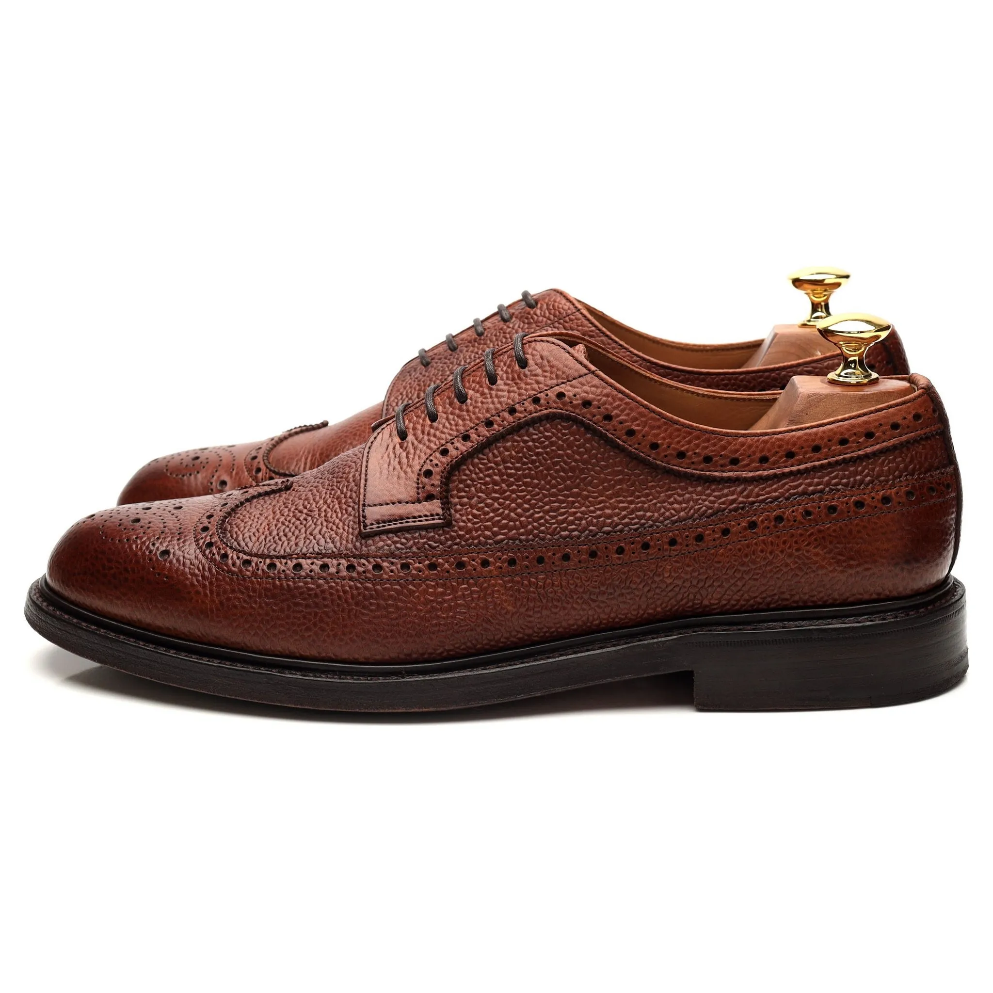 'Romney' Tan Brown Grain Leather Derby Brogue UK 9 F