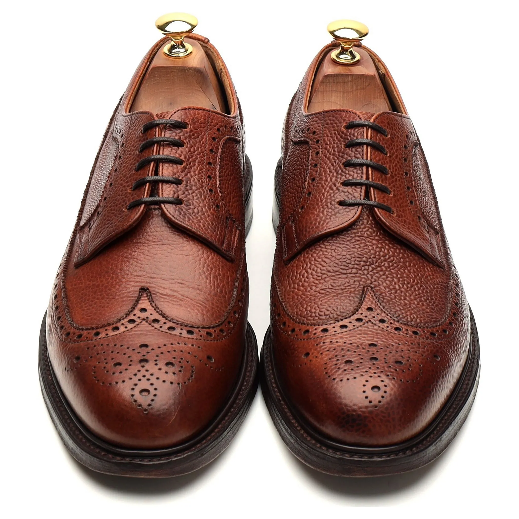 'Romney' Tan Brown Grain Leather Derby Brogue UK 9 F