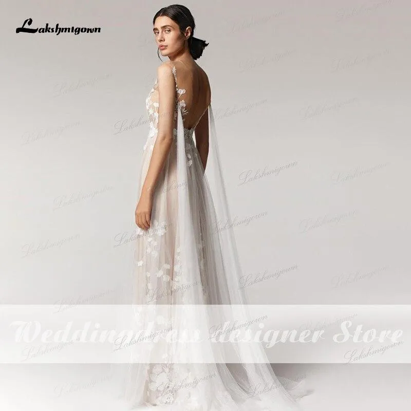 Roycebridal Lace Top Boho Beach A Line Sleeveless Wedding Dress