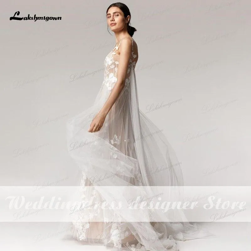 Roycebridal Lace Top Boho Beach A Line Sleeveless Wedding Dress