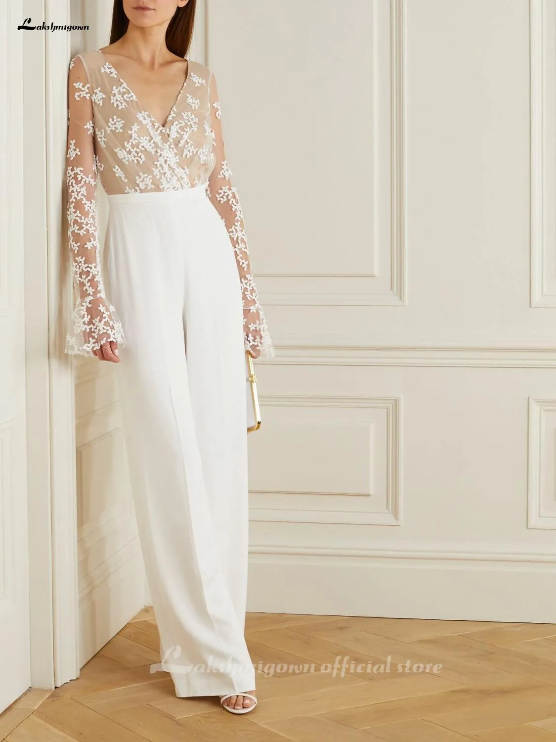 Roycebridal Lace Wedding Dress with Jumpsuit Long Sleeve
