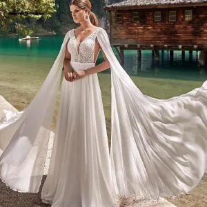 Roycebridal Lakshmigown Wedding Dress V Neck Chiffon Long Beach
