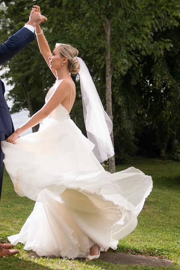 Roycebridal Simple Ivory A-line V-neck Backless Wedding Dresses, Beach Wedding Dress, MW557