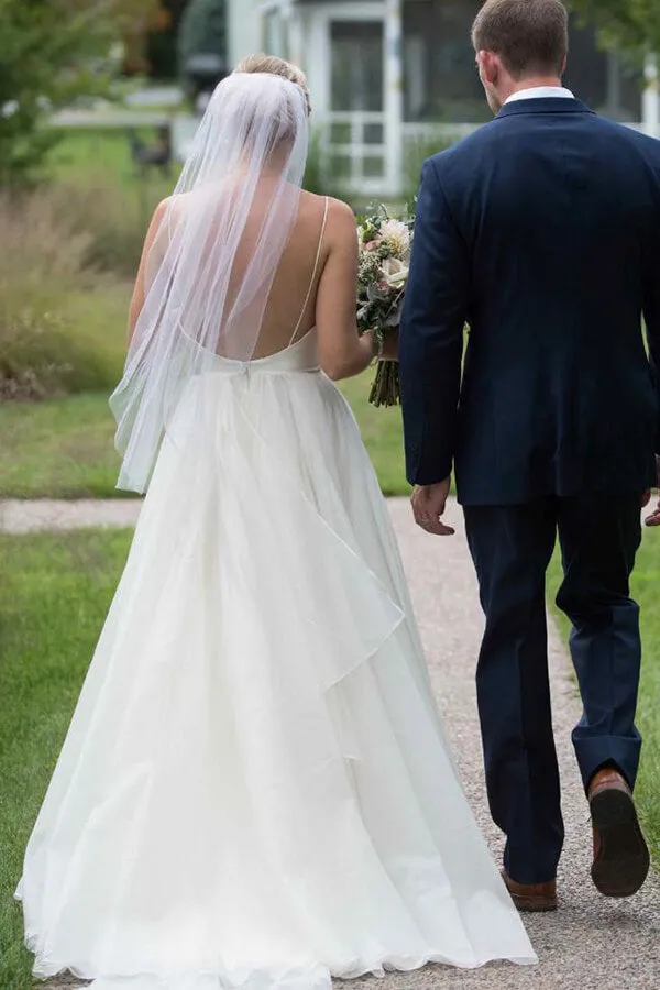 Roycebridal Simple Ivory A-line V-neck Backless Wedding Dresses, Beach Wedding Dress, MW557