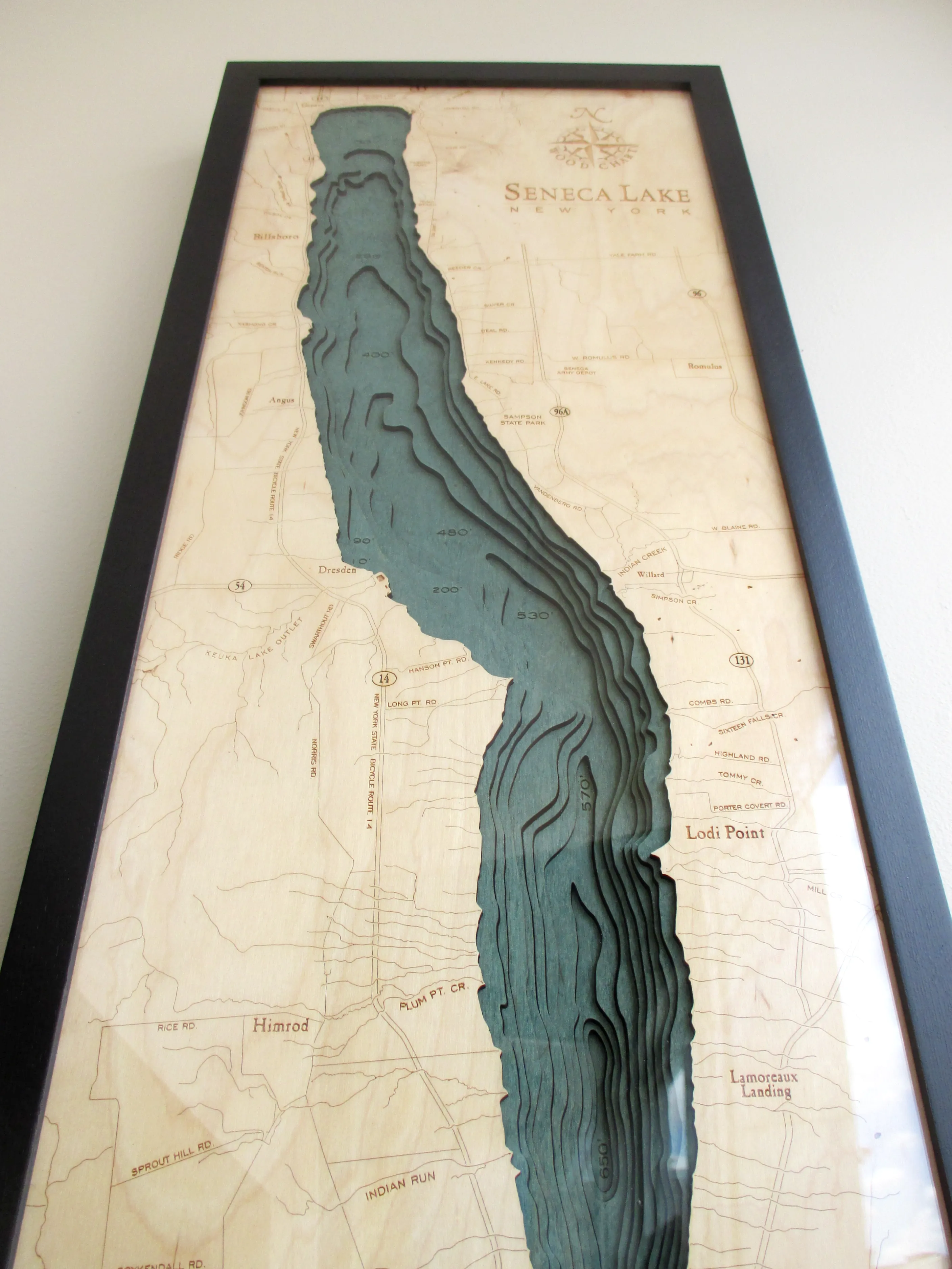 Seneca Lake, New York 3-D Nautical Wood Chart, 13.5 x 43"