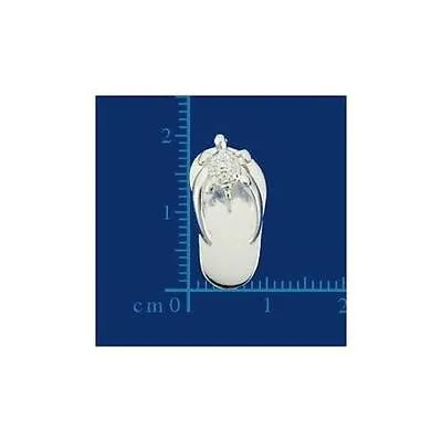 SILVER 925 SHINY HIGH POLISH HAWAIIAN SLIPPER FLIP FLOP THONG PENDANT TURTLE