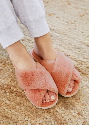 Skylar Fluffy Slippers - Coral