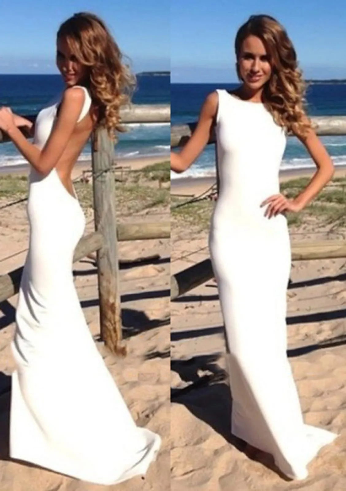 Sleeveless Bateau Jersey Backless Sweep Mermaid Prom Evening Dress