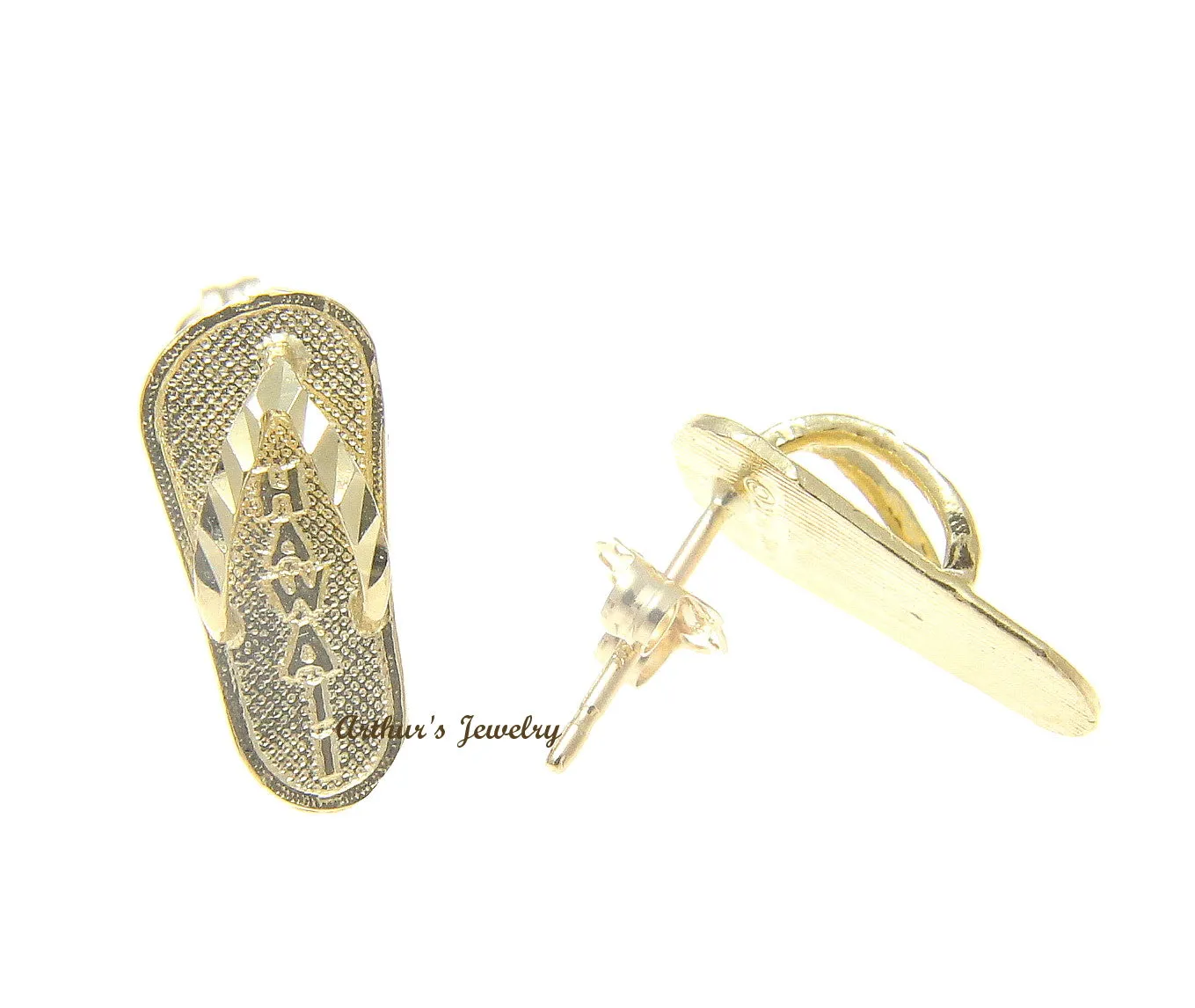 SOLID 14K YELLOW GOLD HAWAIIAN SLIPPER FLIP FLOP THONG HAWAII EARRINGS 6.6MM