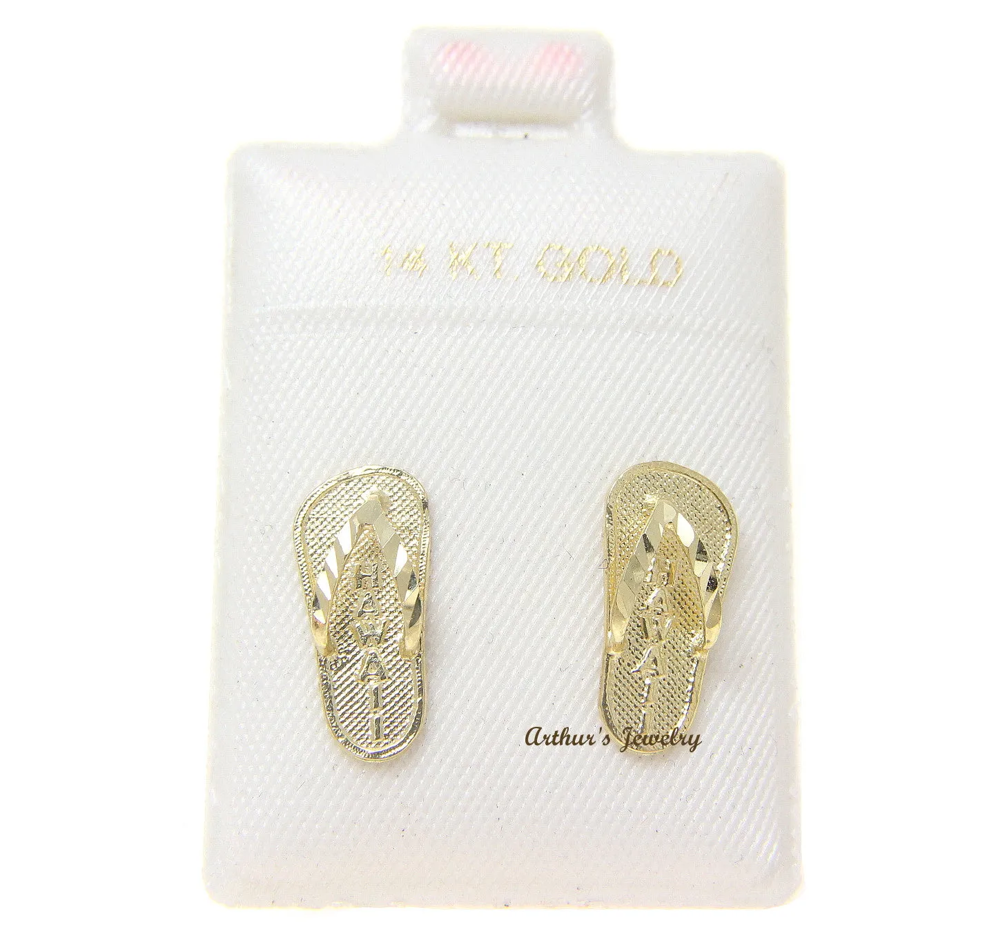 SOLID 14K YELLOW GOLD HAWAIIAN SLIPPER FLIP FLOP THONG HAWAII EARRINGS 6.6MM