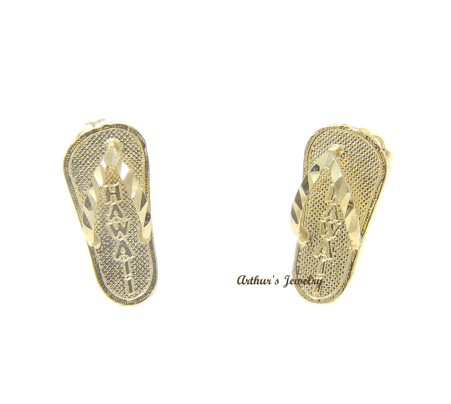 SOLID 14K YELLOW GOLD HAWAIIAN SLIPPER FLIP FLOP THONG HAWAII EARRINGS 6.6MM