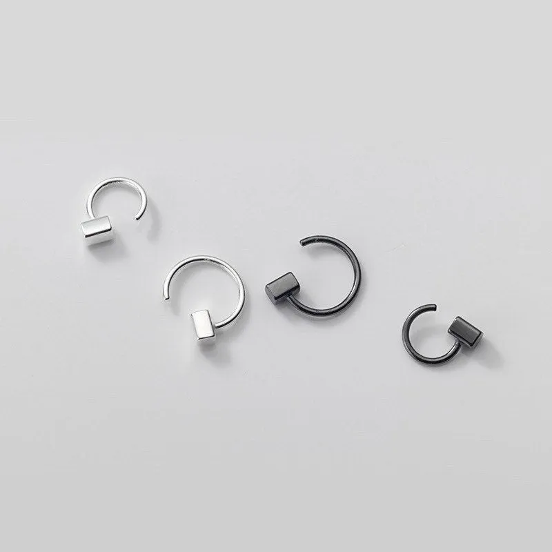 Solid Silver Half Hoop Earrings-SH036