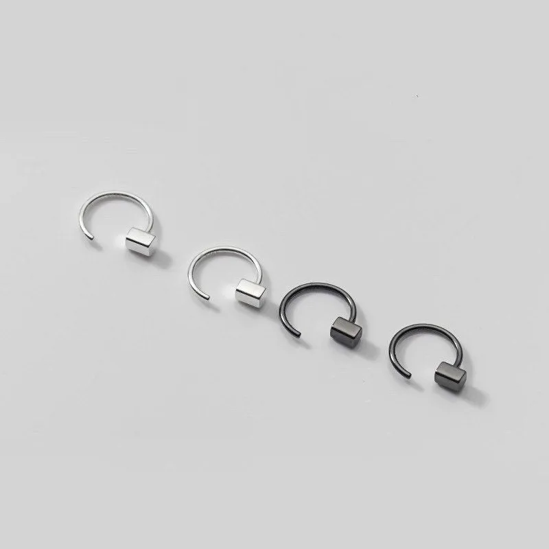 Solid Silver Half Hoop Earrings-SH036
