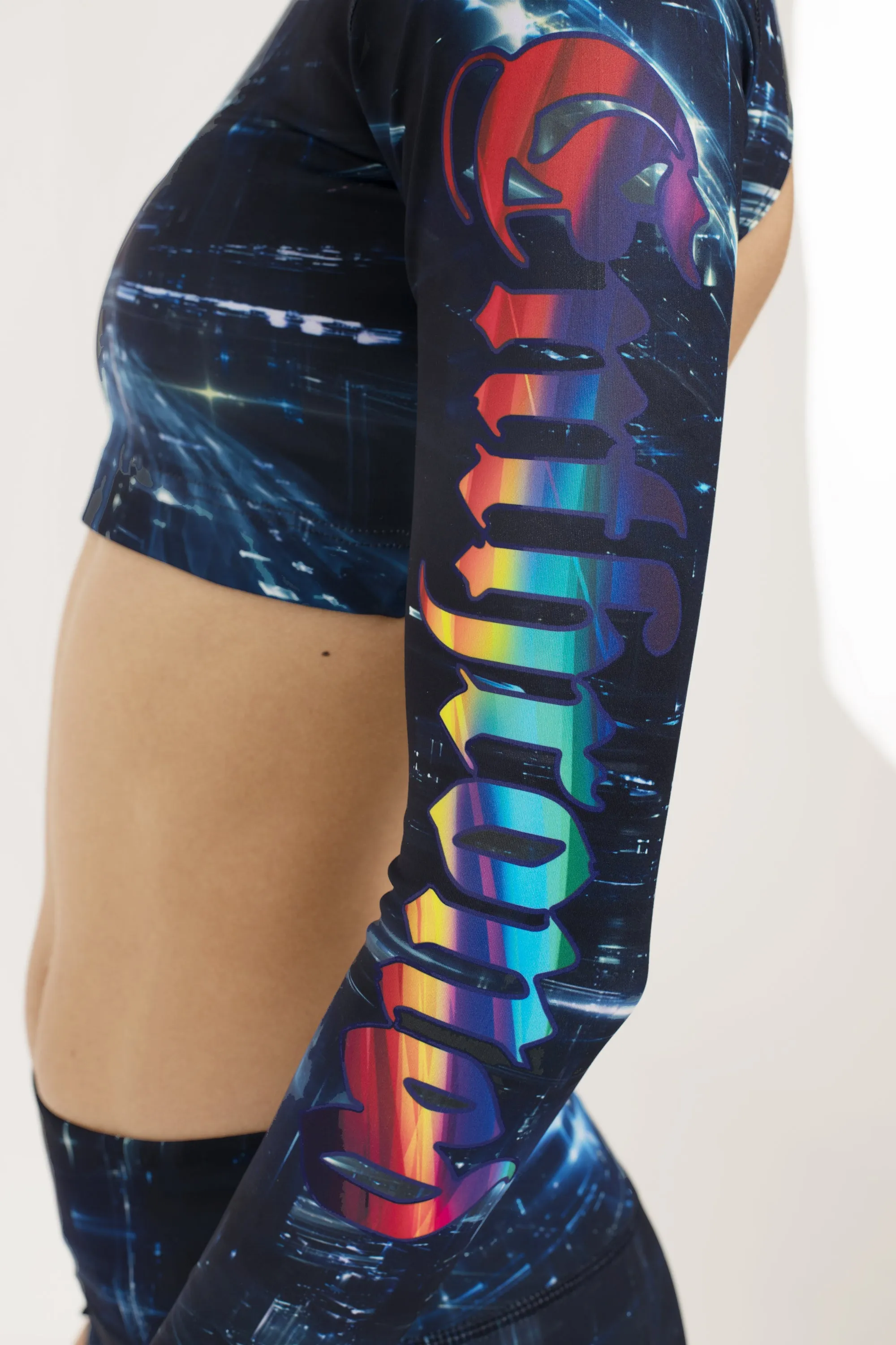 Space Graffiti Backless Crop Top