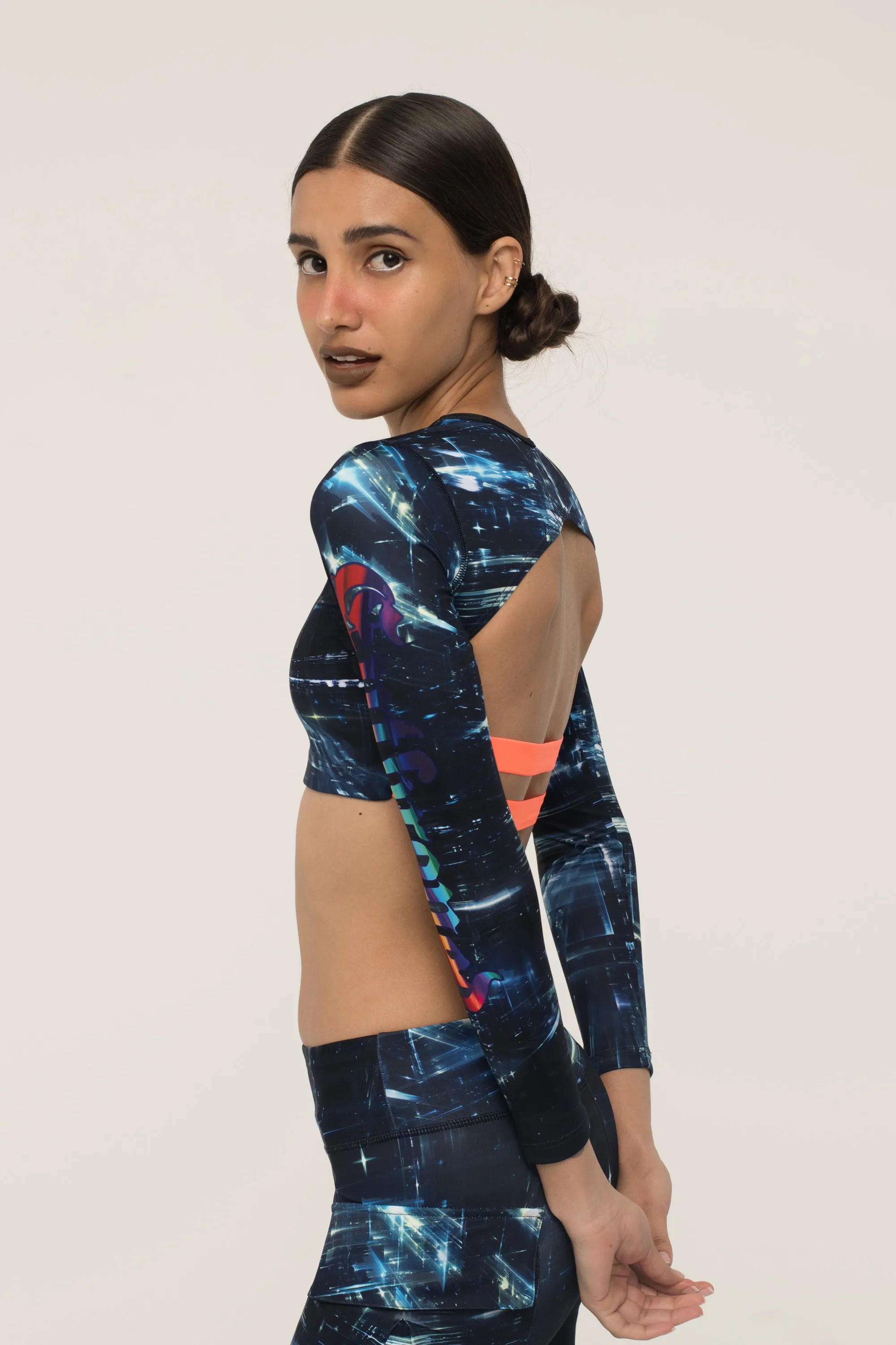 Space Graffiti Backless Crop Top