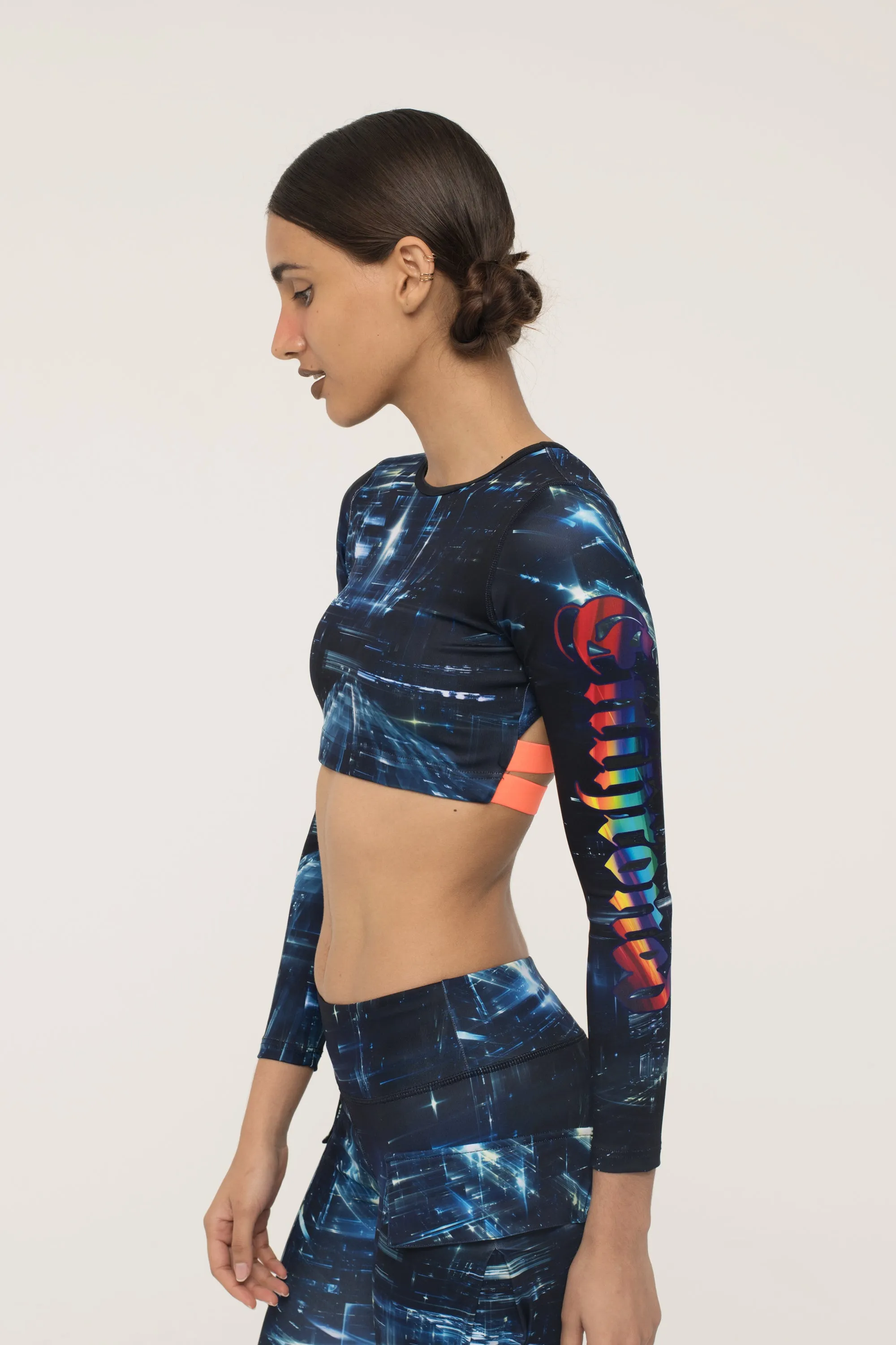 Space Graffiti Backless Crop Top