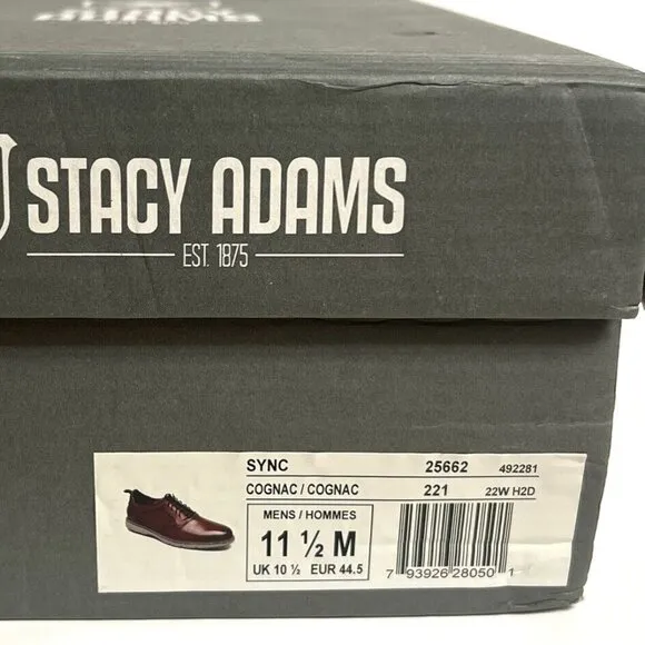 Stacy Adams Men’s Sync Lace Up Oxford Brown Dress Shoes Size 11.5M