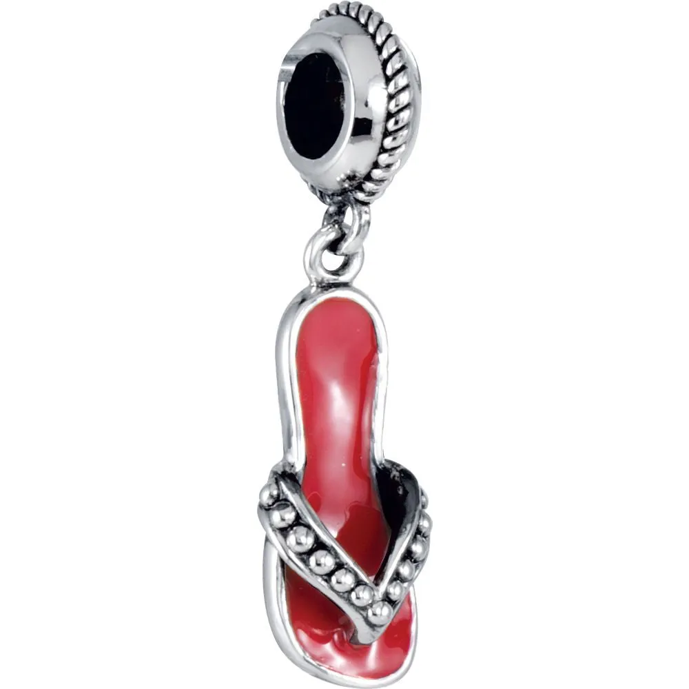 Sterling Silver 19.5x8mm Red Flip Flop Charm