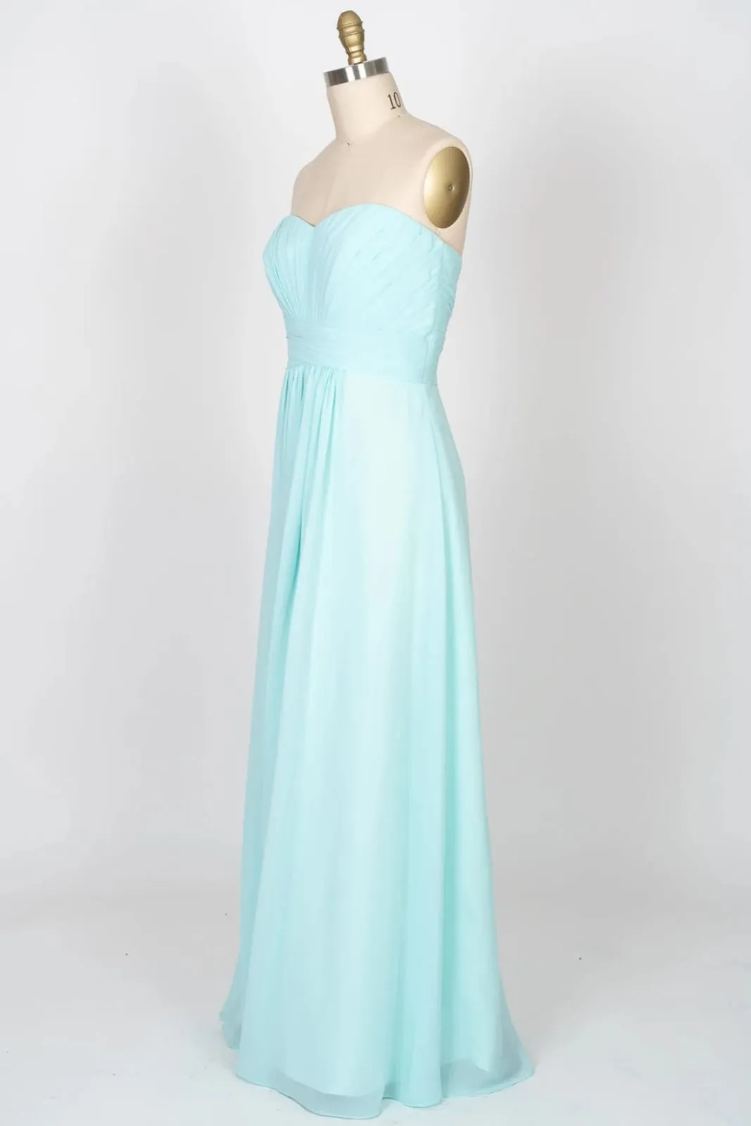 Strapless Sweetheart Pleated Empire Mint Chiffon Bridesmaid Dress