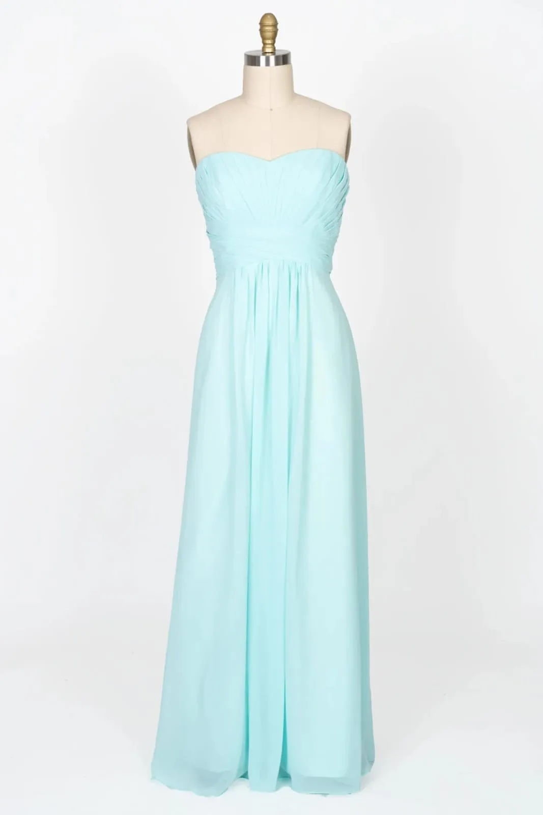 Strapless Sweetheart Pleated Empire Mint Chiffon Bridesmaid Dress
