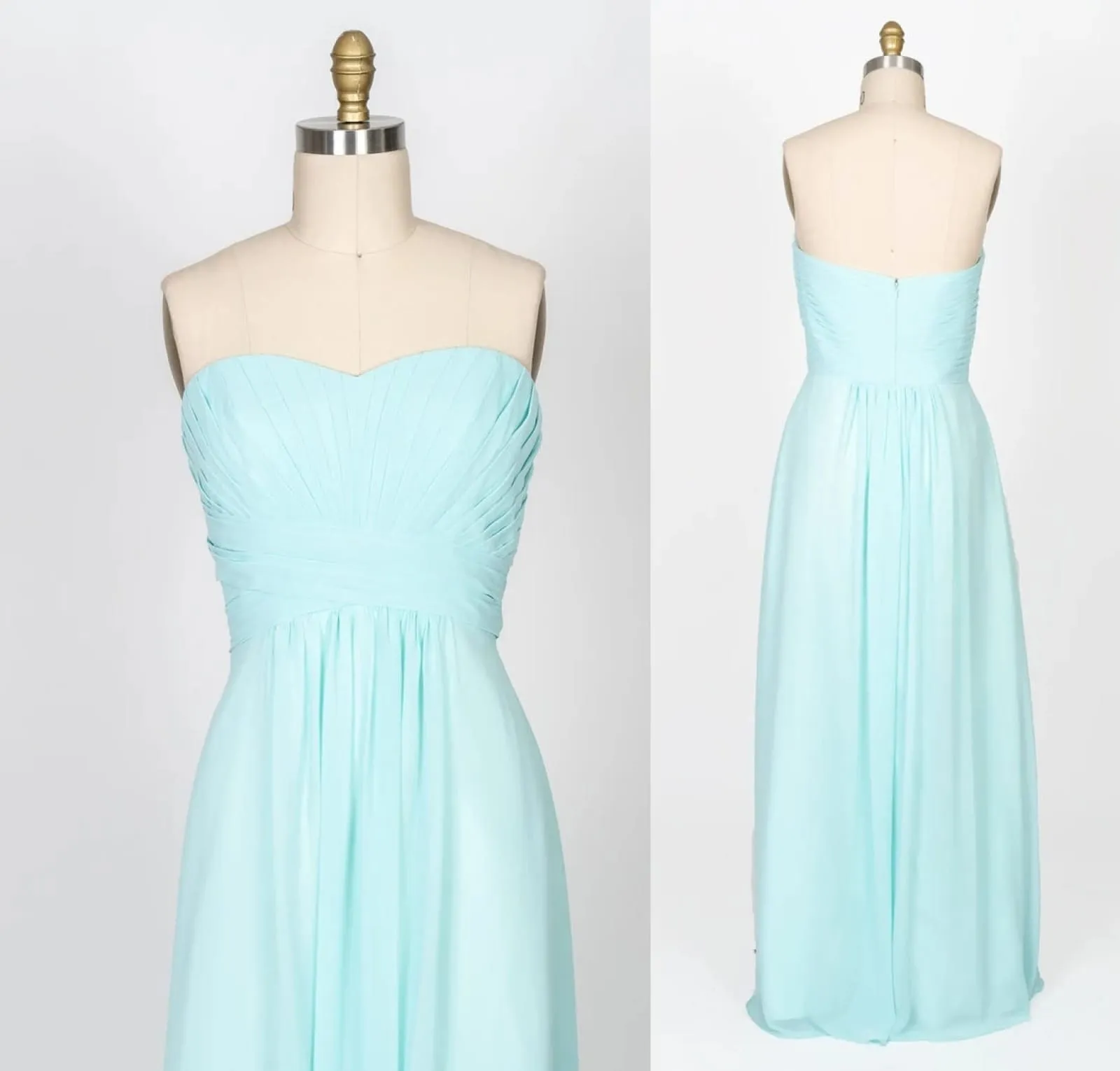 Strapless Sweetheart Pleated Empire Mint Chiffon Bridesmaid Dress