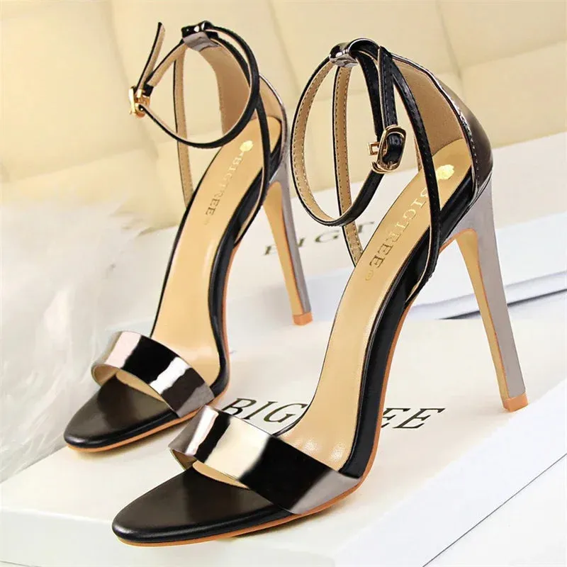 Summer Gladiator High Heels Sandals Female Fashion Street Style Square Open Toe Buckle Strap Women Shoes Black Sandals