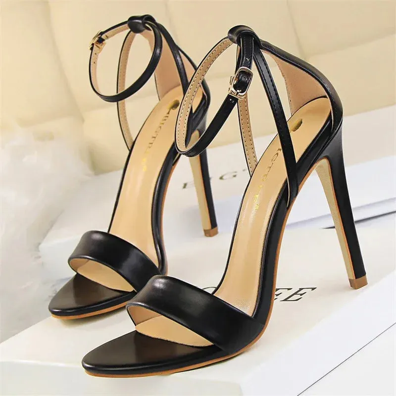 Summer Gladiator High Heels Sandals Female Fashion Street Style Square Open Toe Buckle Strap Women Shoes Black Sandals