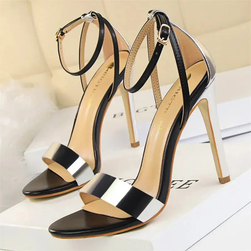Summer Gladiator High Heels Sandals Female Fashion Street Style Square Open Toe Buckle Strap Women Shoes Black Sandals