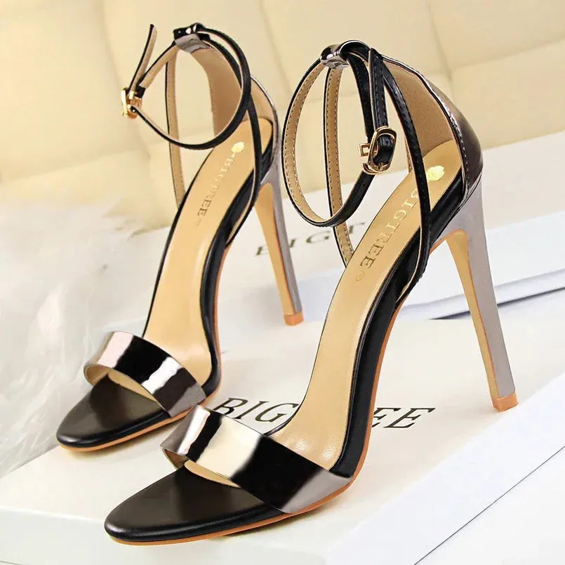 Summer Gladiator High Heels Sandals Female Fashion Street Style Square Open Toe Buckle Strap Women Shoes Black Sandals