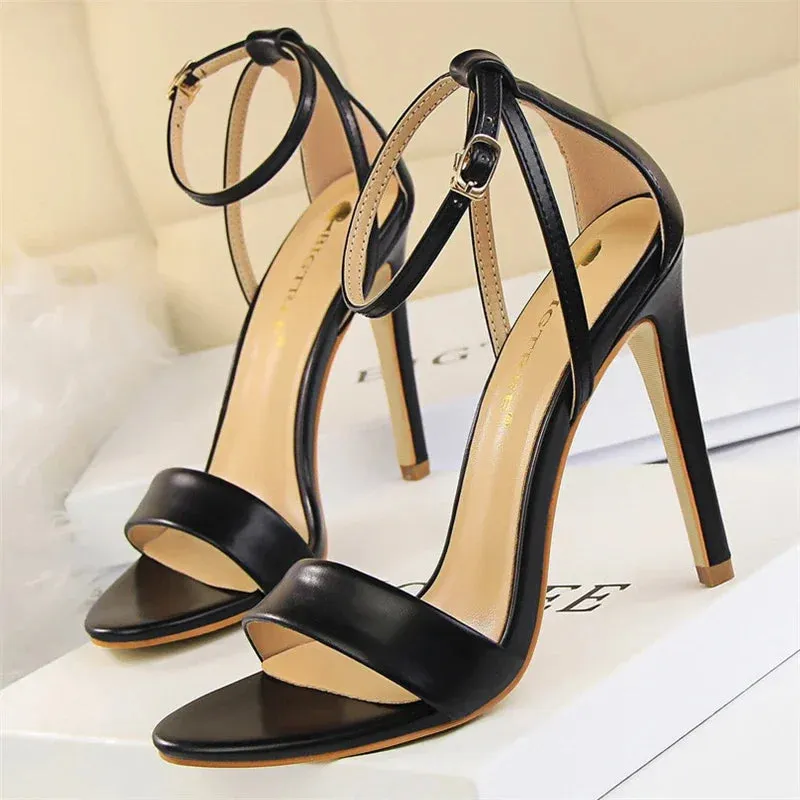 Summer Gladiator High Heels Sandals Female Fashion Street Style Square Open Toe Buckle Strap Women Shoes Black Sandals