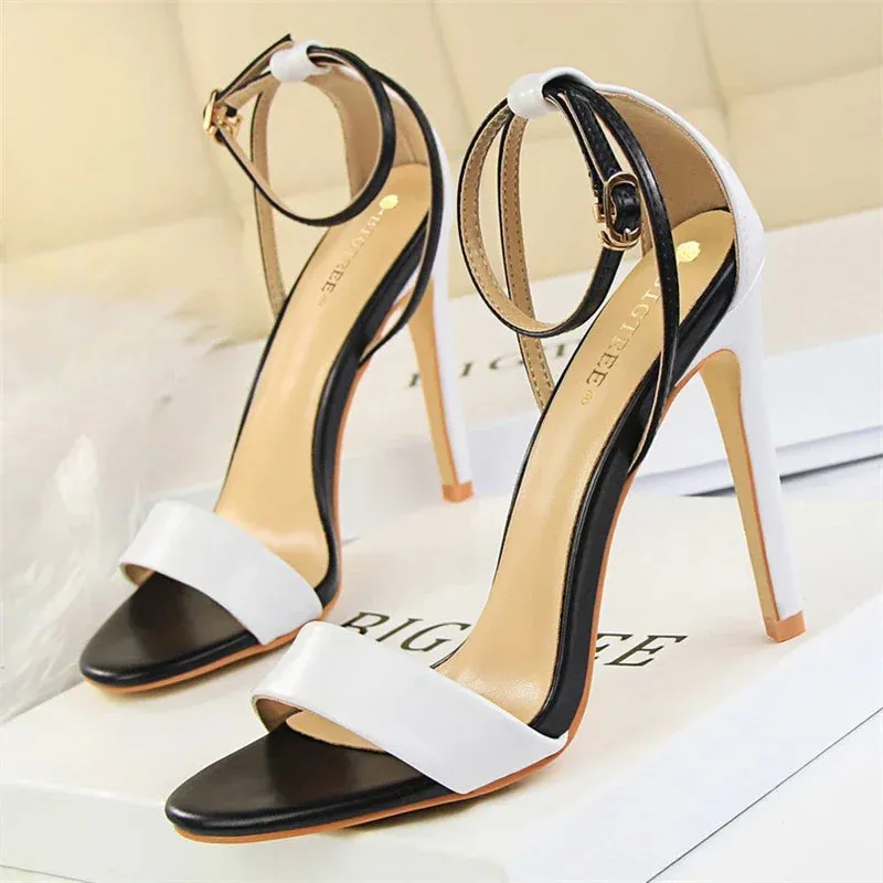 Summer Gladiator High Heels Sandals Female Fashion Street Style Square Open Toe Buckle Strap Women Shoes Black Sandals