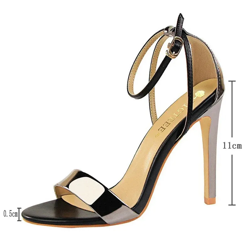 Summer Gladiator High Heels Sandals Female Fashion Street Style Square Open Toe Buckle Strap Women Shoes Black Sandals