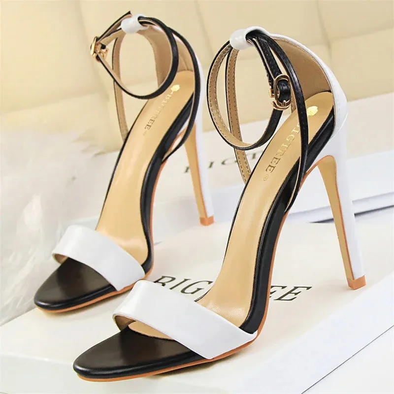 Summer Gladiator High Heels Sandals Female Fashion Street Style Square Open Toe Buckle Strap Women Shoes Black Sandals