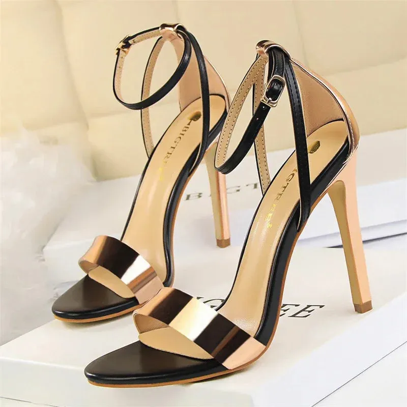Summer Gladiator High Heels Sandals Female Fashion Street Style Square Open Toe Buckle Strap Women Shoes Black Sandals