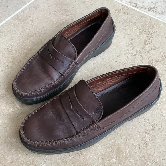 Tod’s kids 35 Junior leather penny loafer Brown size 3.5-4 hand made designer