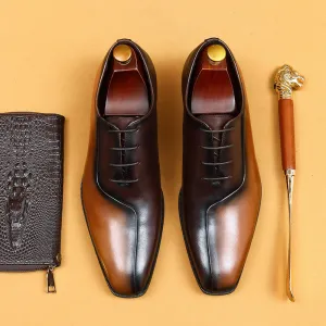 Top Layer Cowhide Men's Leather Shoes British Business Dress Leather Shoes Men's Shoes Genuine Cowhide Color Matching Pointed Handmade Oxford Shoes65123