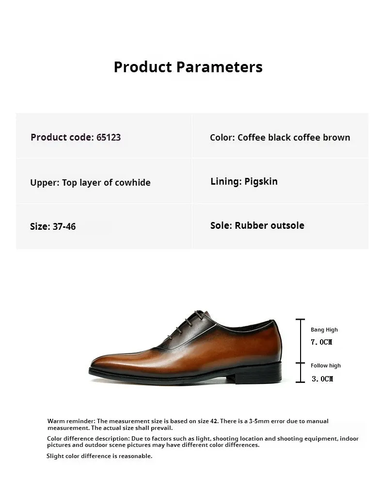 Top Layer Cowhide Men's Leather Shoes British Business Dress Leather Shoes Men's Shoes Genuine Cowhide Color Matching Pointed Handmade Oxford Shoes65123