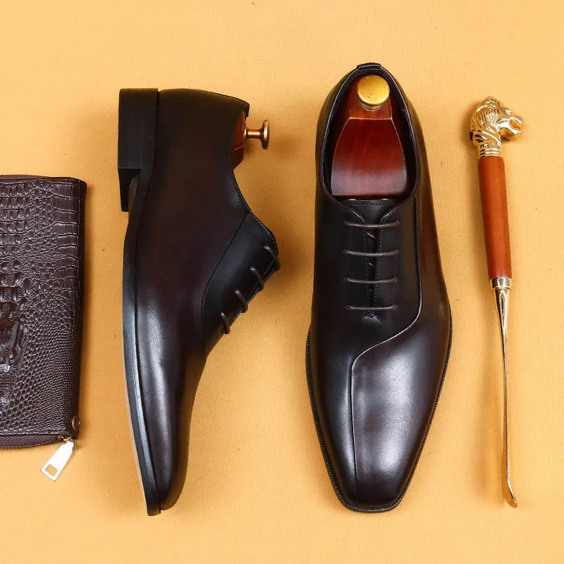 Top Layer Cowhide Men's Leather Shoes British Business Dress Leather Shoes Men's Shoes Genuine Cowhide Color Matching Pointed Handmade Oxford Shoes65123
