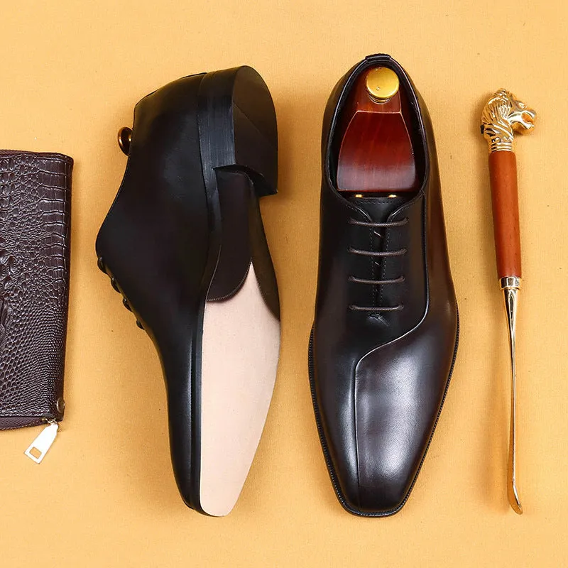 Top Layer Cowhide Men's Leather Shoes British Business Dress Leather Shoes Men's Shoes Genuine Cowhide Color Matching Pointed Handmade Oxford Shoes65123