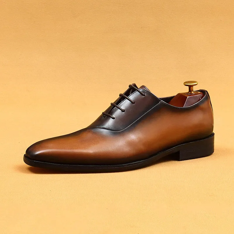 Top Layer Cowhide Men's Leather Shoes British Business Dress Leather Shoes Men's Shoes Genuine Cowhide Color Matching Pointed Handmade Oxford Shoes65123