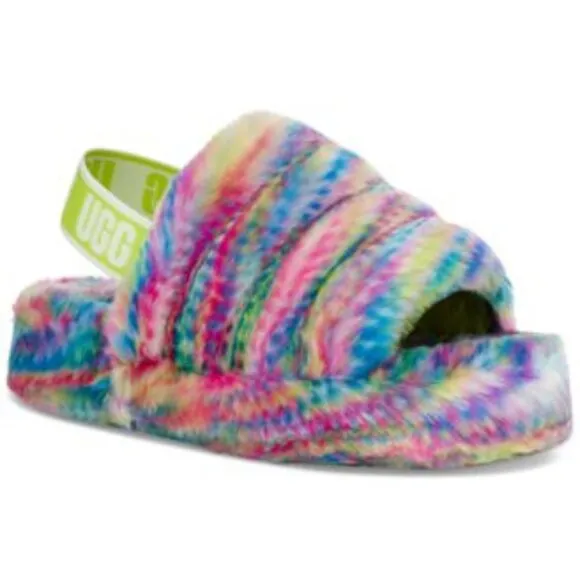 UGG Fluff Yeah Pixelate Slippers Multicolor 6 Youth NWT