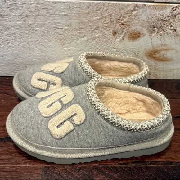 UGG Kids Gray Tasman Fur Jersey Cozy Slippers Size 2