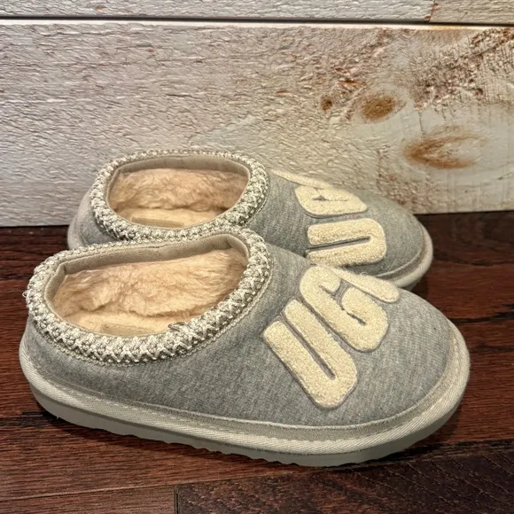 UGG Kids Gray Tasman Fur Jersey Cozy Slippers Size 2
