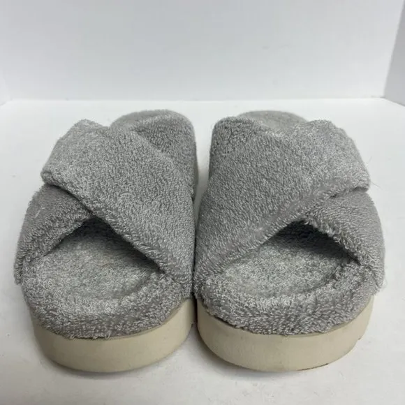 UGG Women's Fuzz Sugar Terry Cross Slide Sandal Grey, Size 10 M