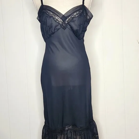 Vintage Van Raalte black whismigoth fairy nylon lace slip dress