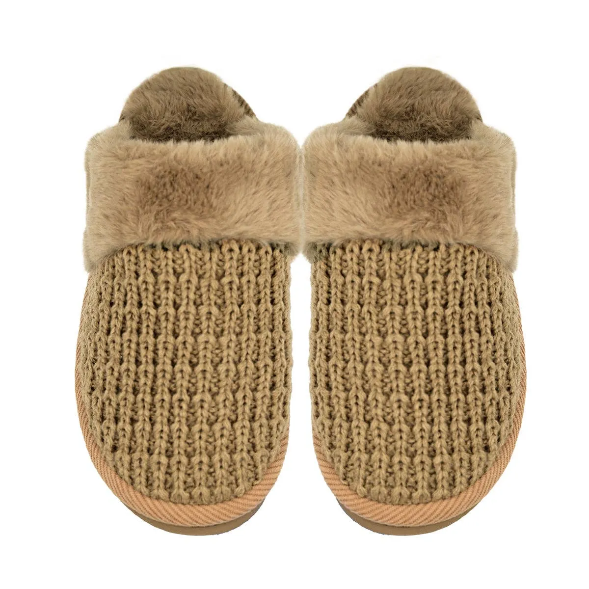 Waffle Knit Faux Fur Slippers (multiple colors)
