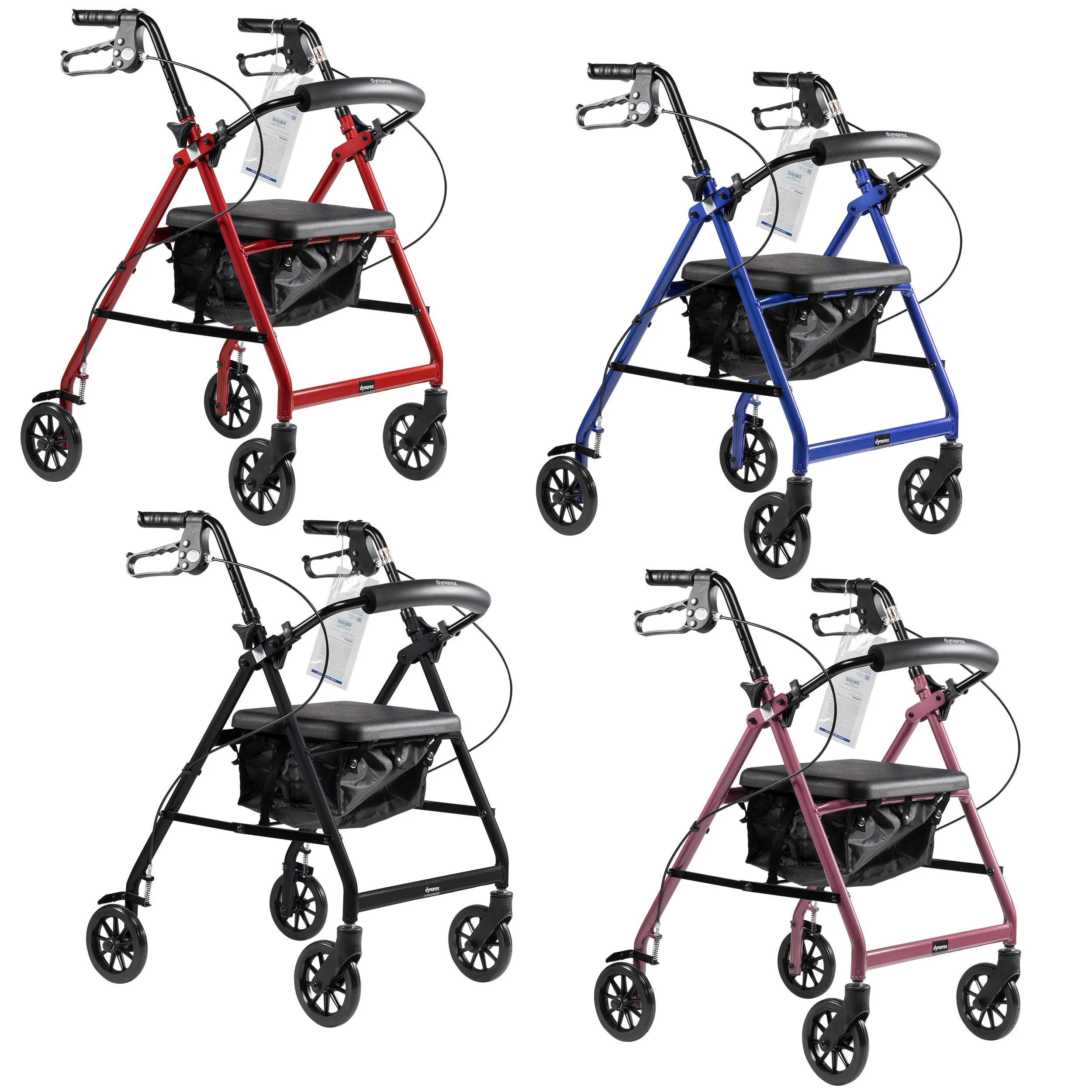 Walker Rollator 300LB Capacity Aluminum w/4 Wheels Quad 6 Dynago by Dynarex
