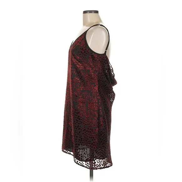 WAYF Cocktail Dress Red and Black Velvet, Printed, Mini, Backless, Medium NWT