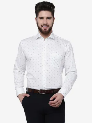 White Printed Regular Fit Formal Shirt | JadeBlue