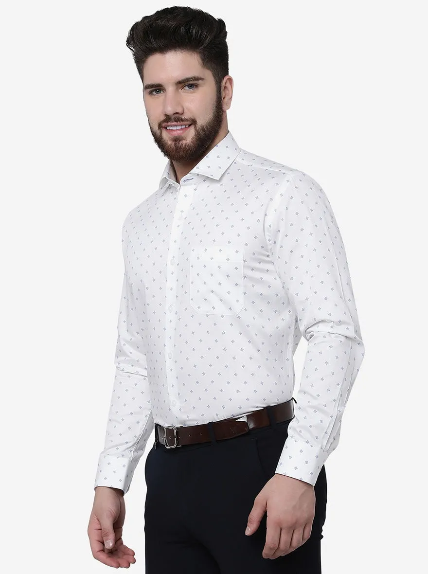 White Printed Regular Fit Formal Shirt | JadeBlue